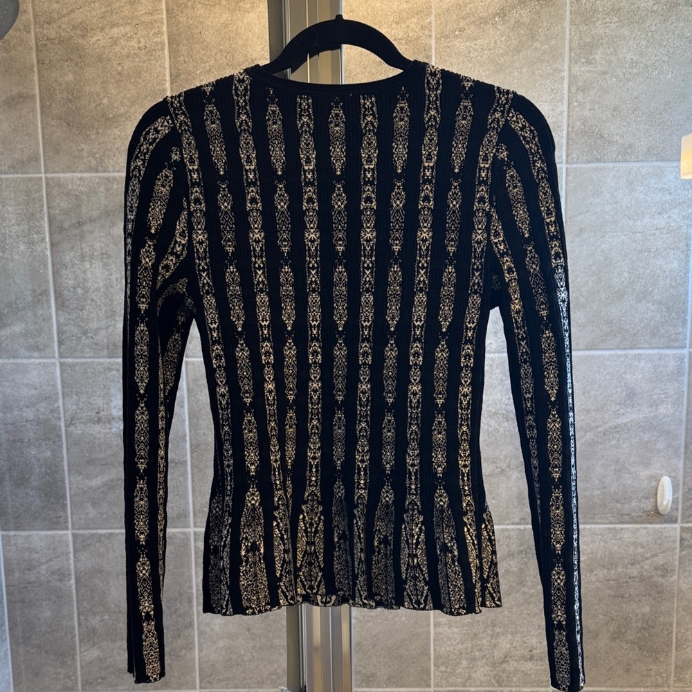 White House Black Market Black and White Striped Sweater/Blouse - Picture 2 of 3